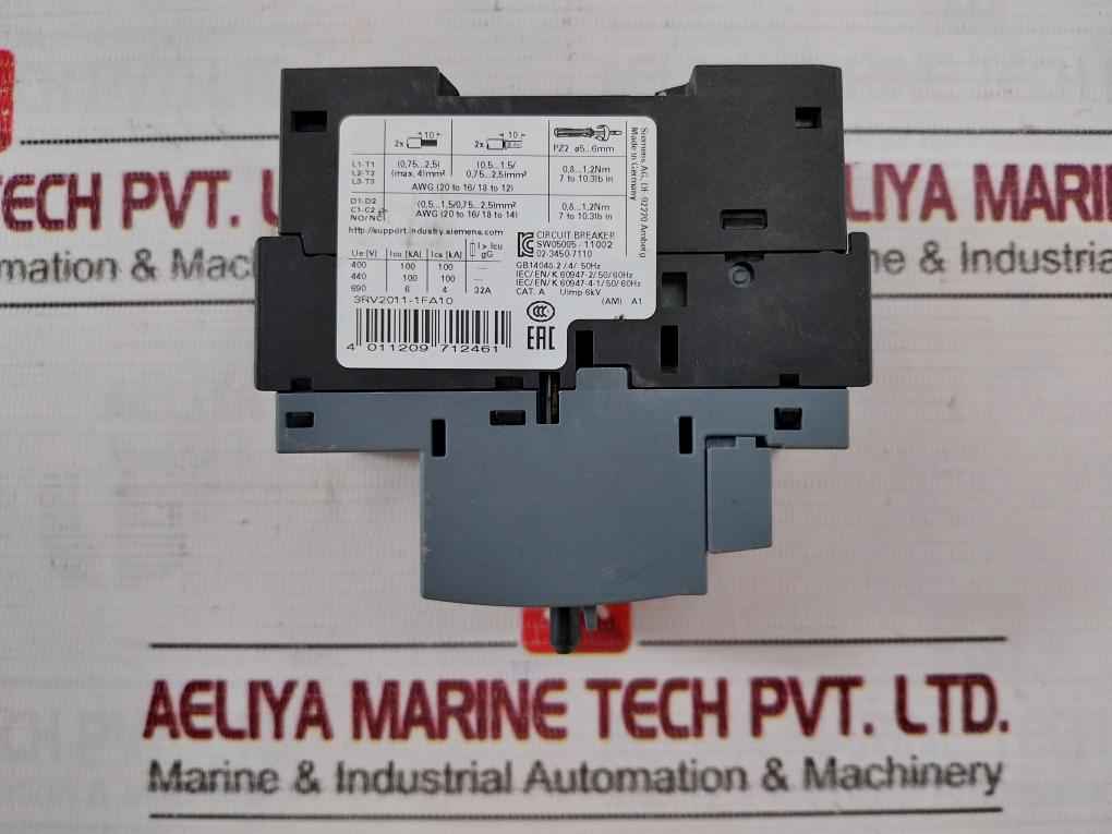 Siemens 3Rv2011-1Fa10 Circuit Breaker -20C Ta 60C 50/60Hz