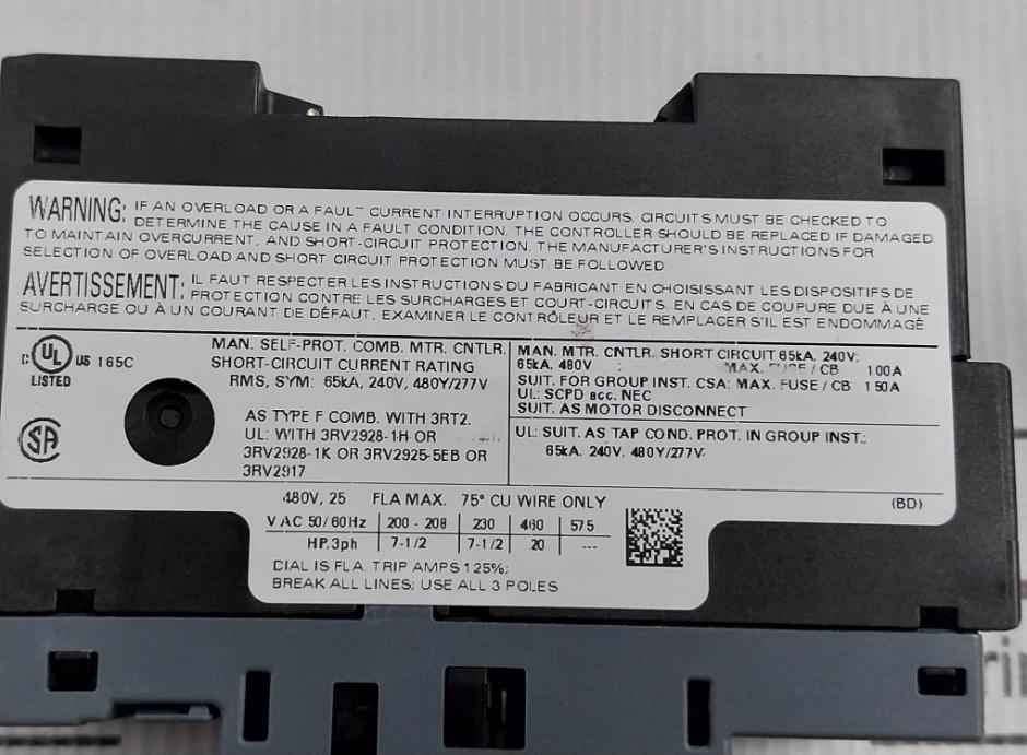 Siemens 3Rv2021-4Da10 Circuit Breaker For Motor Protection 480V 50/60Hz