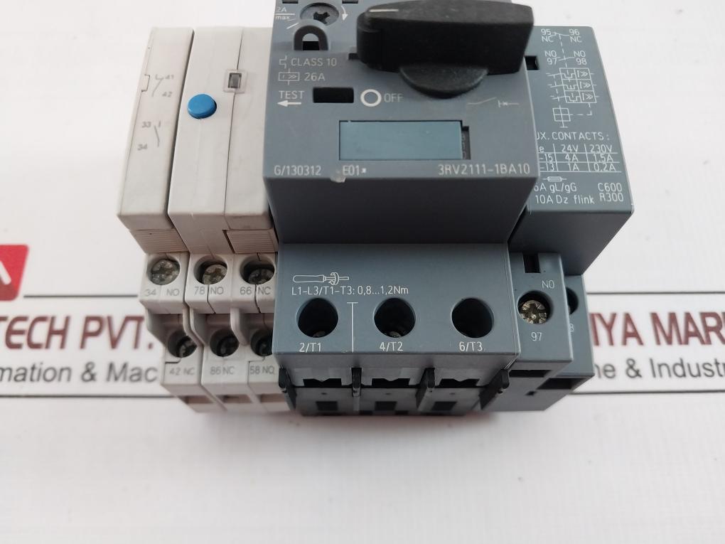 Siemens 3Rv2111-1Ba10 Sirius 3 Pole Circuit Breaker 26A Iec/En 60947-5-1 1.4-2A