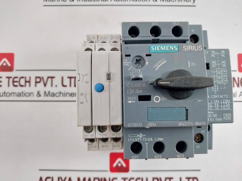Siemens 3Rv2111-1Ba10 Sirius 3 Pole Circuit Breaker 26A Iec/En 60947-5-1 1.4-2A