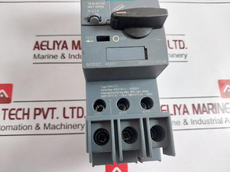 Siemens 3Rv2711-1Dd10 Sirius 3-pole Circuit Breaker 600V 10Ka Rms 3.2A