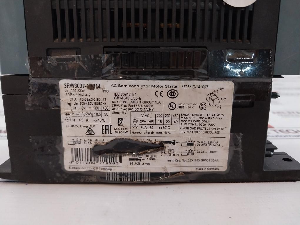 Siemens 3Rw3037-1Bb14 Ac Semiconductor Motor Starter