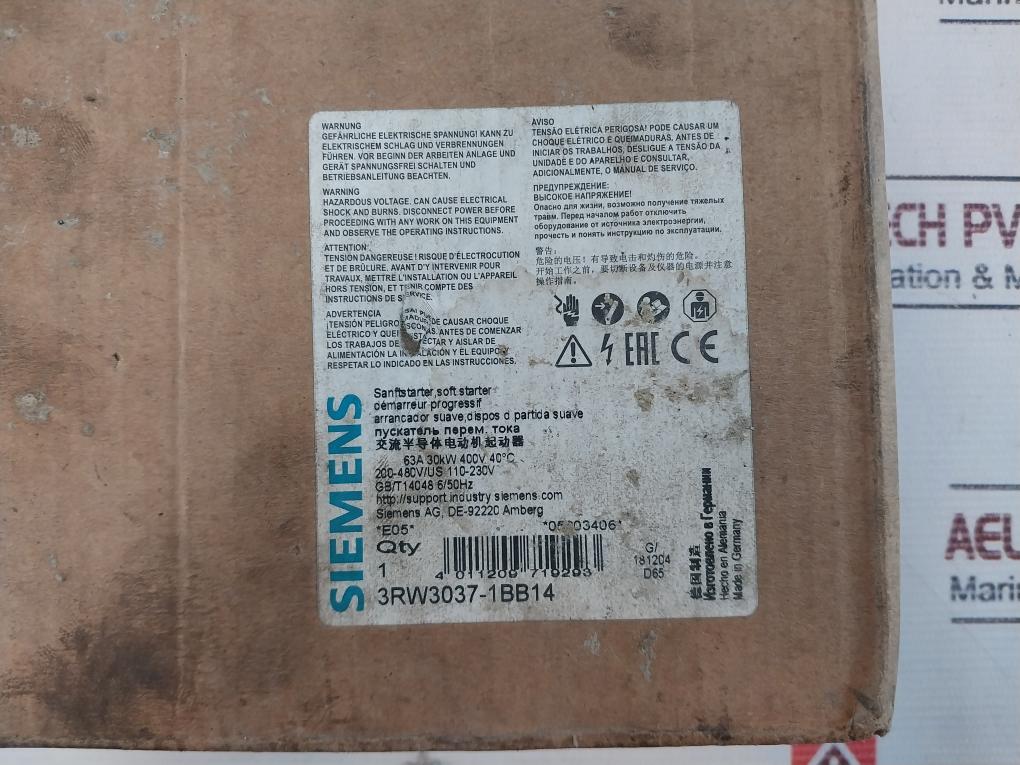 Siemens 3Rw3037-1Bb14 Ac Semiconductor Motor Starter Rev 12