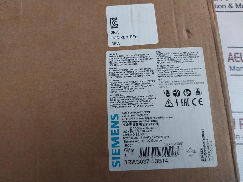 Siemens 3Rw3037-1Bb14 Ac Semiconductor Motor Starter 4Kv