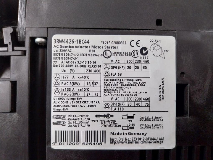 Siemens 3Rw4426-1Bc44 Soft Starter 50/60Hz
