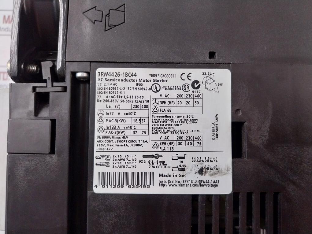 Siemens 3Rw4426-1Bc44 Soft Starter Ip00 Class 10
