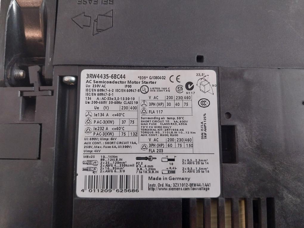 Siemens 3Rw4435-6Bc44 Sirius Semiconductor Motor Starter 50/60Hz