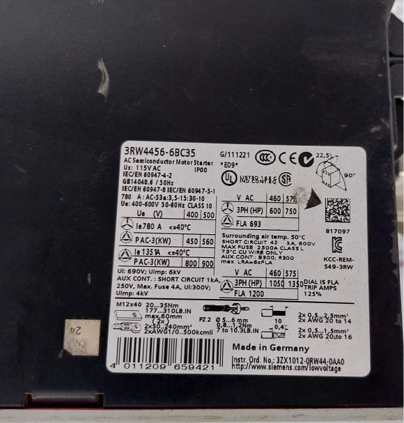Siemens 3Rw4456-6Bc35 Ac Semiconductor Motor Starter 115Vac 50-60Hz