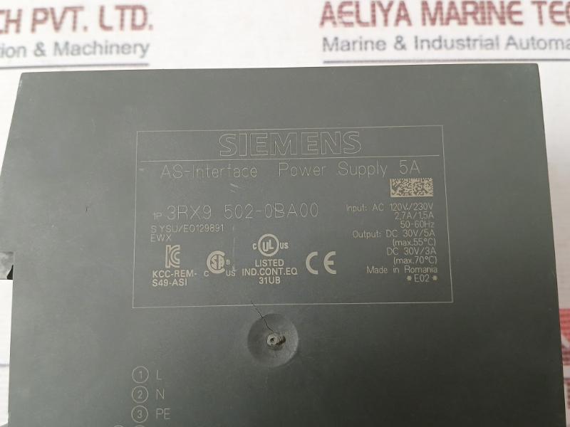 Siemens 3Rx9502-0Ba00 As-interface Power Supply Module Kcc-rem-s49-asi Dc 30V/5A