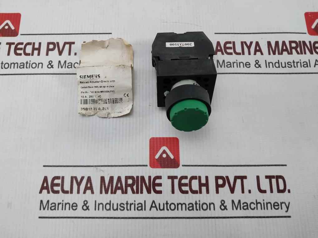 Siemens 3Sb12 02 0Le01 Raised Actuator-green With Contact Block W/O Spsre Dlsc