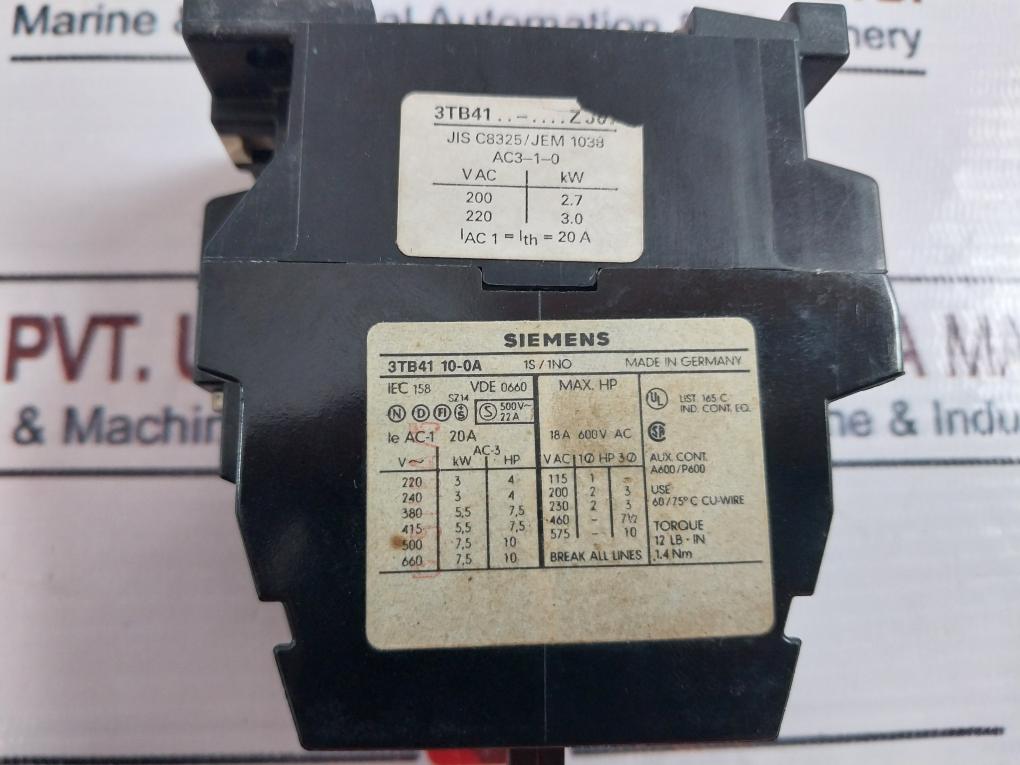 Siemens 3Tb41 10-0A 10E Contactor 400V 50Hz 400-440V 60Hz