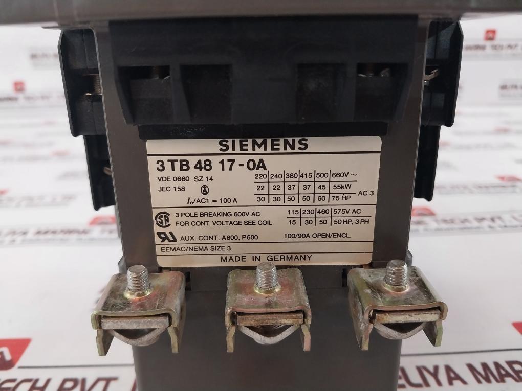 Siemens 3Tb48 17-0A 3 Pole Power Contactor 600Vac
