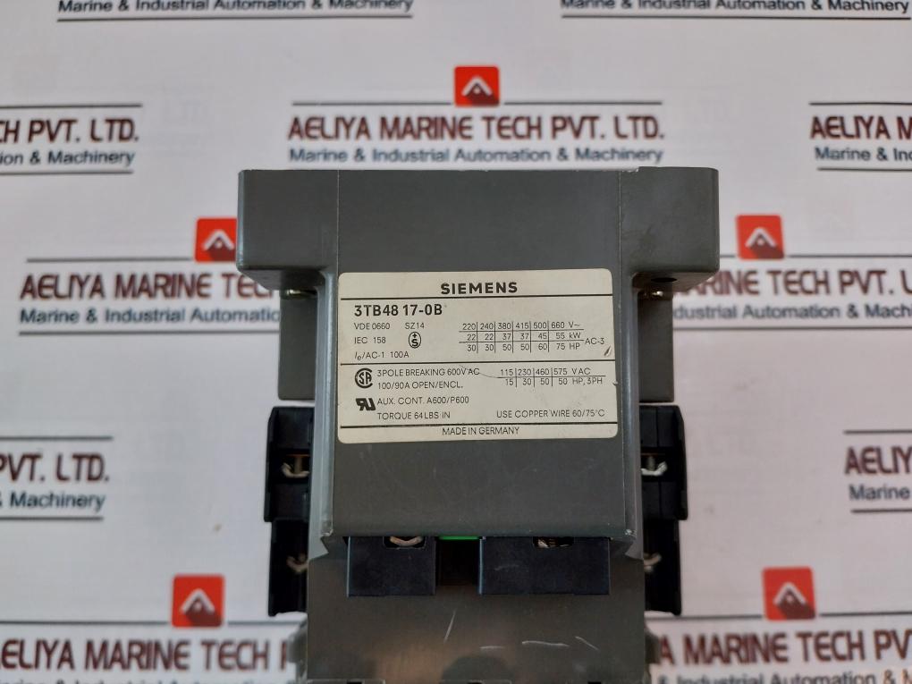 Siemens 3TB48 17-0B Contactor 3 Pole Breaking 600V AC