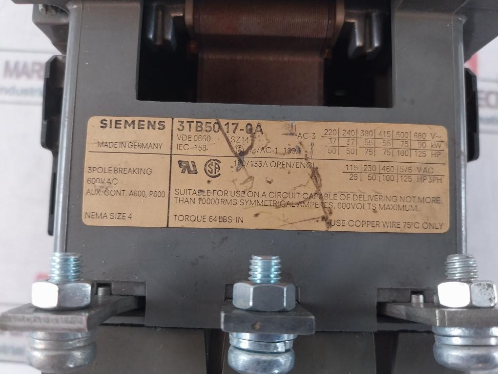 Siemens 3Tb5017-0A 3 Pole Contactor