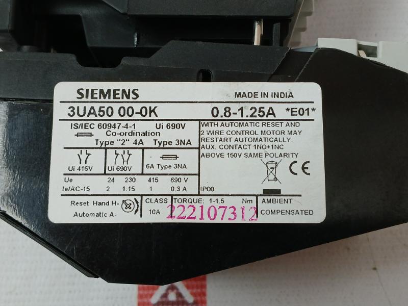 Siemens 3Tf30 10-0A Air Break Contactor Ie/Ac1=20A Ie/Ac3=9A 415V 690V