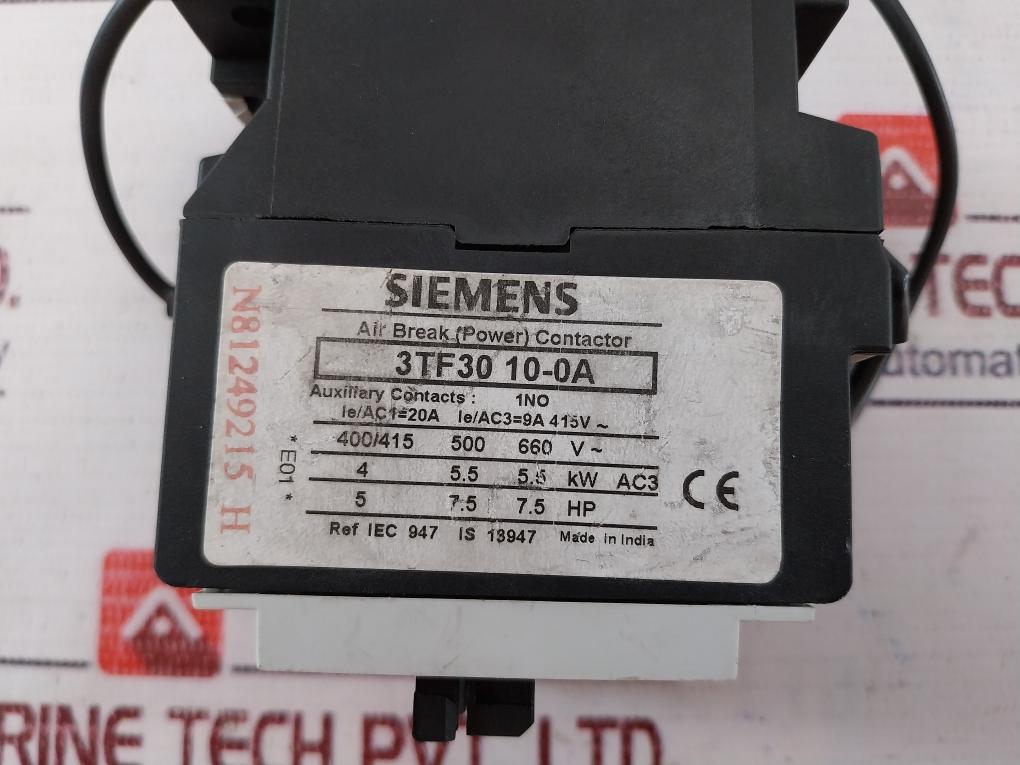 Siemens 3Tf30 10E Air Break Power Contactor With 3Tx7 402-3Hy1 Surge Suppressor