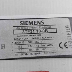 Siemens 3Tf31 10-0B Air Break (Power) Contactor 415V Ac 12A 071415008