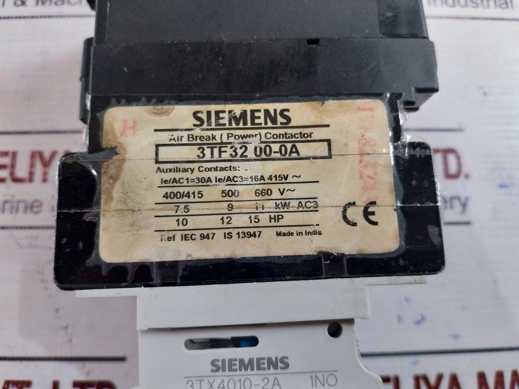 Siemens 3Tf32 00-0A Power Contactor With Auxiliary Contact Block 3Tx4010-2A