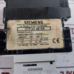 Siemens 3Tf32 00-0A Power Contactor With Auxiliary Contact Block 3Tx4010-2A