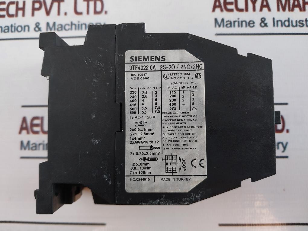 Siemens 3Tf4022-0A Contactor 20A 600V