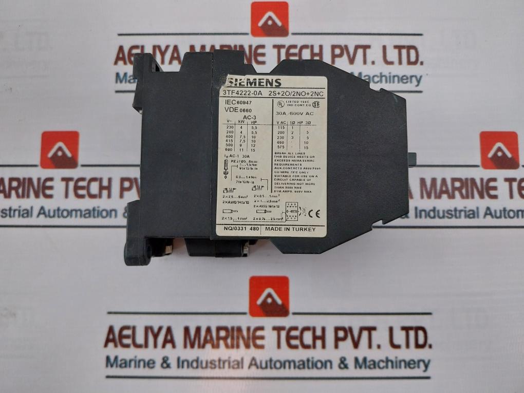 Siemens 3TF4222-0A Contactor 30A 600V AC