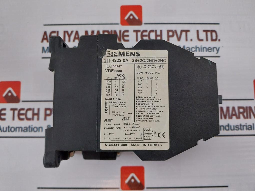 Siemens 3TF4222-0A Contactor 30A 600V AC