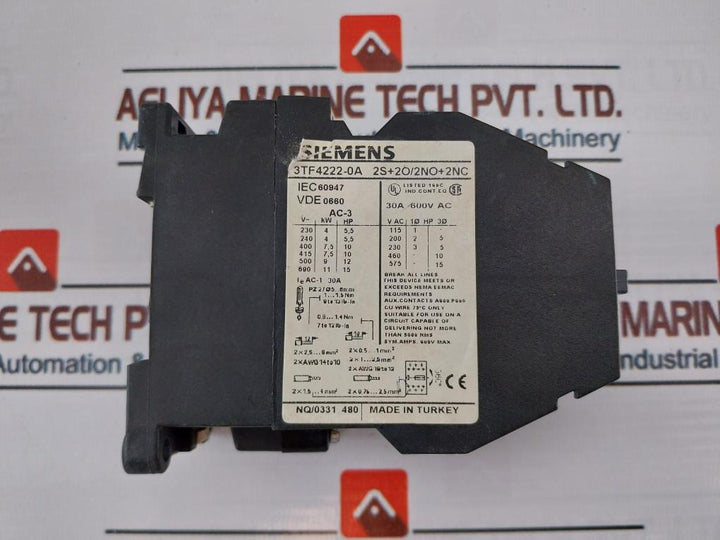 Siemens 3TF4222-0A Contactor 30A 600V AC
