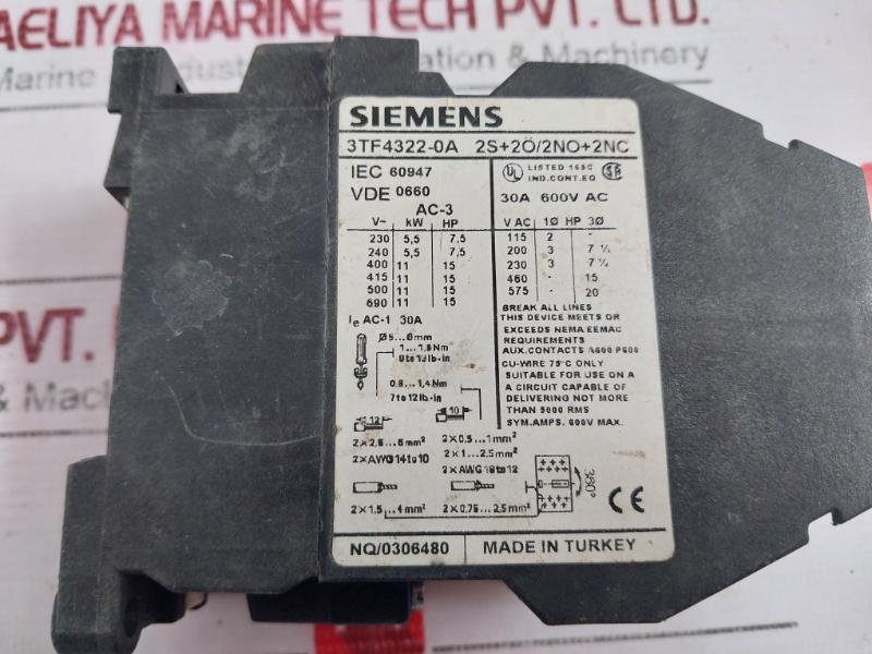 Siemens 3Tf4322-0A Contactor Relay 29V 60Hz 30A 600V Ac Nq/0306480