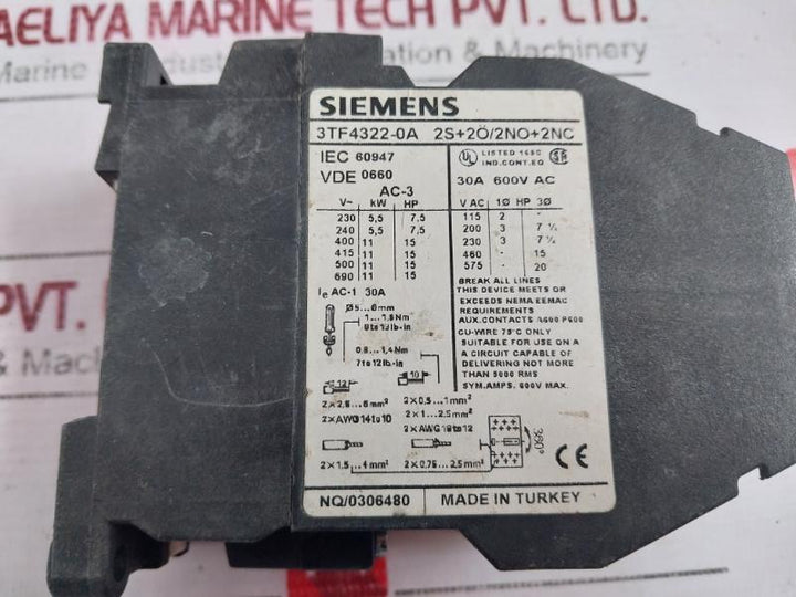 Siemens 3Tf4322-0A Contactor Relay 29V 60Hz 30A 600V Ac Nq/0306480