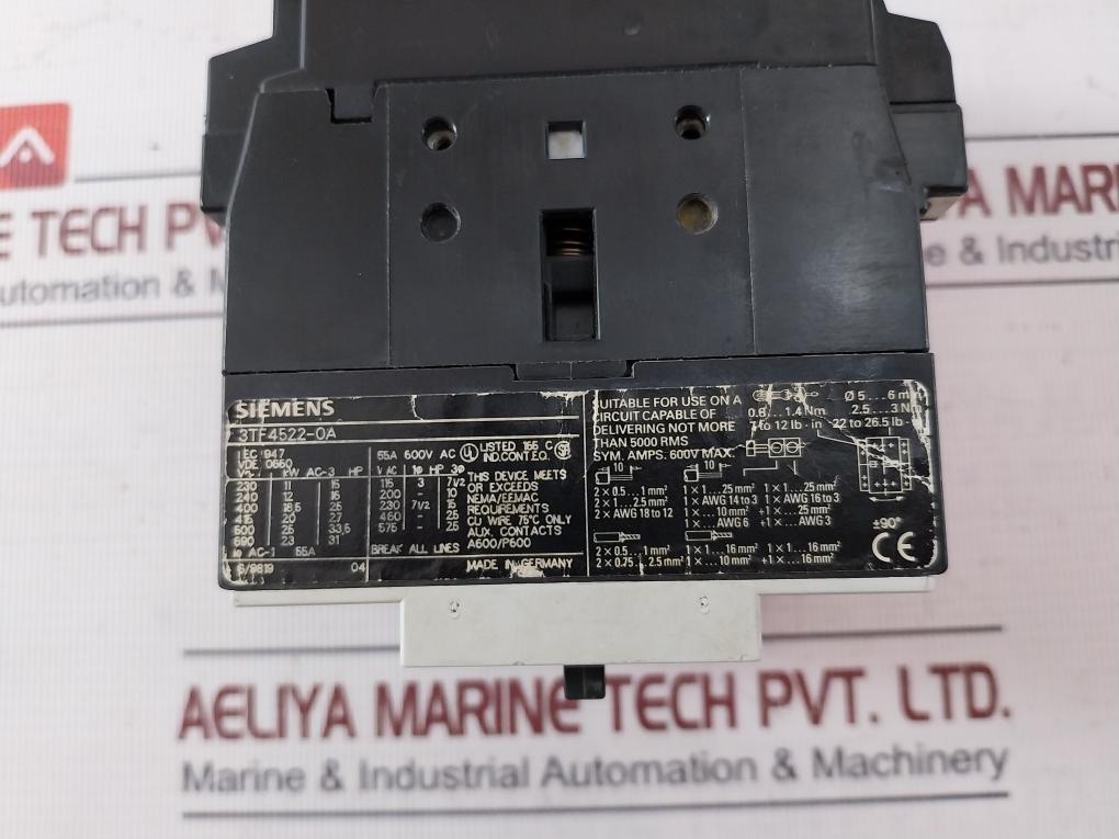 Siemens 3Tf4522-0A Auxiliary Contact 230V 50/60 Hz Iec 947/Vde 0660 55A 600V Ac