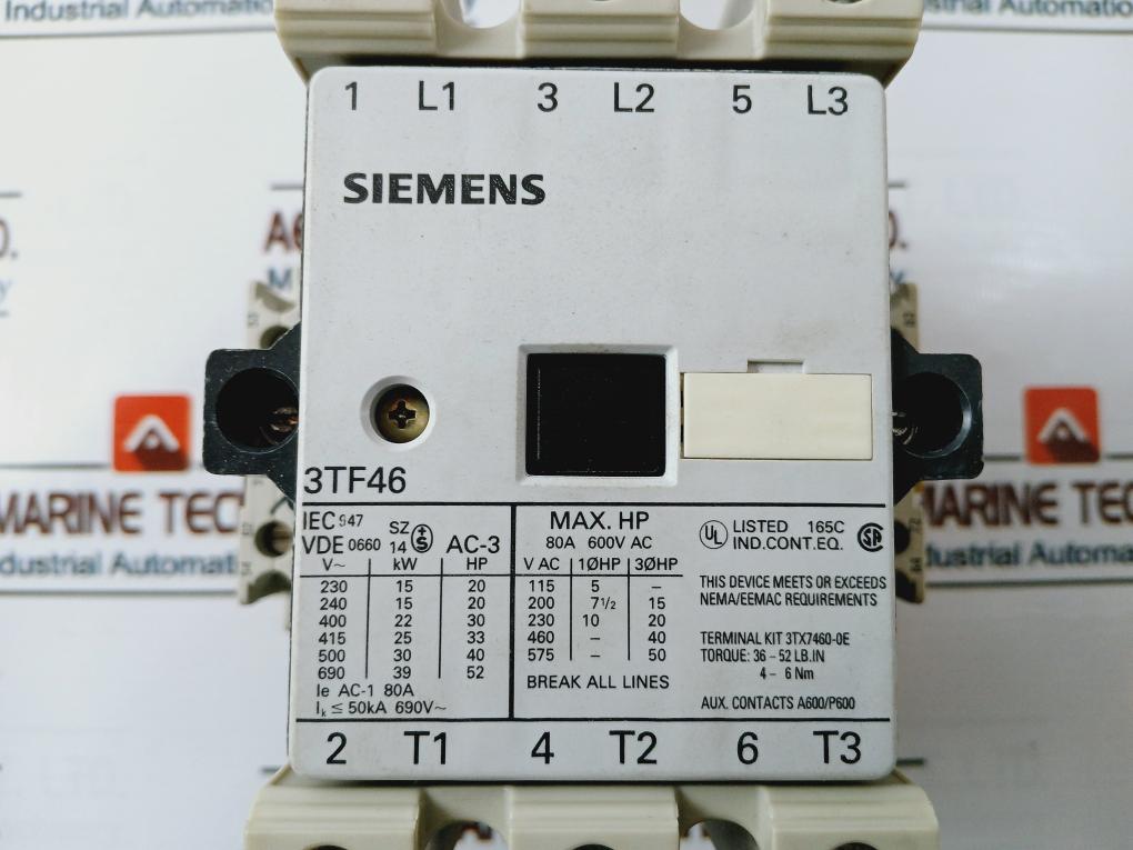 Siemens 3Tf4644-0Ap0 Auxiliary Contactor 80A 600Vac