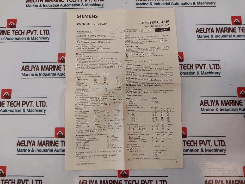 Siemens 3Tf50 Contactor 600V 100A