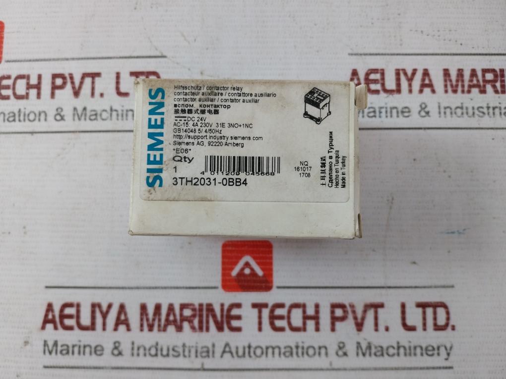 Siemens 3Th2031-0Bb4 Contactor Relay 3No+1Nc 10A 24Vdc A600/Q300