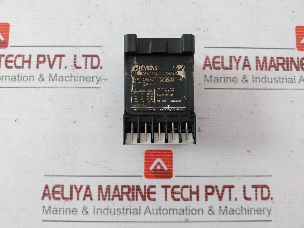 Siemens 3Th2031-0Bb4 Contactor Relay 3No+1Nc 10A 24Vdc A600/Q300