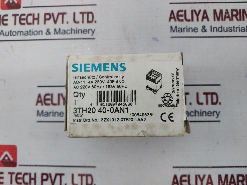 Siemens 3Th2040-0An1 Control Relay 3Zx1012-0Tf20-1Aa2