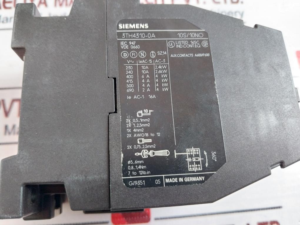 Siemens 3Th4310-0A Contactor Control Relay