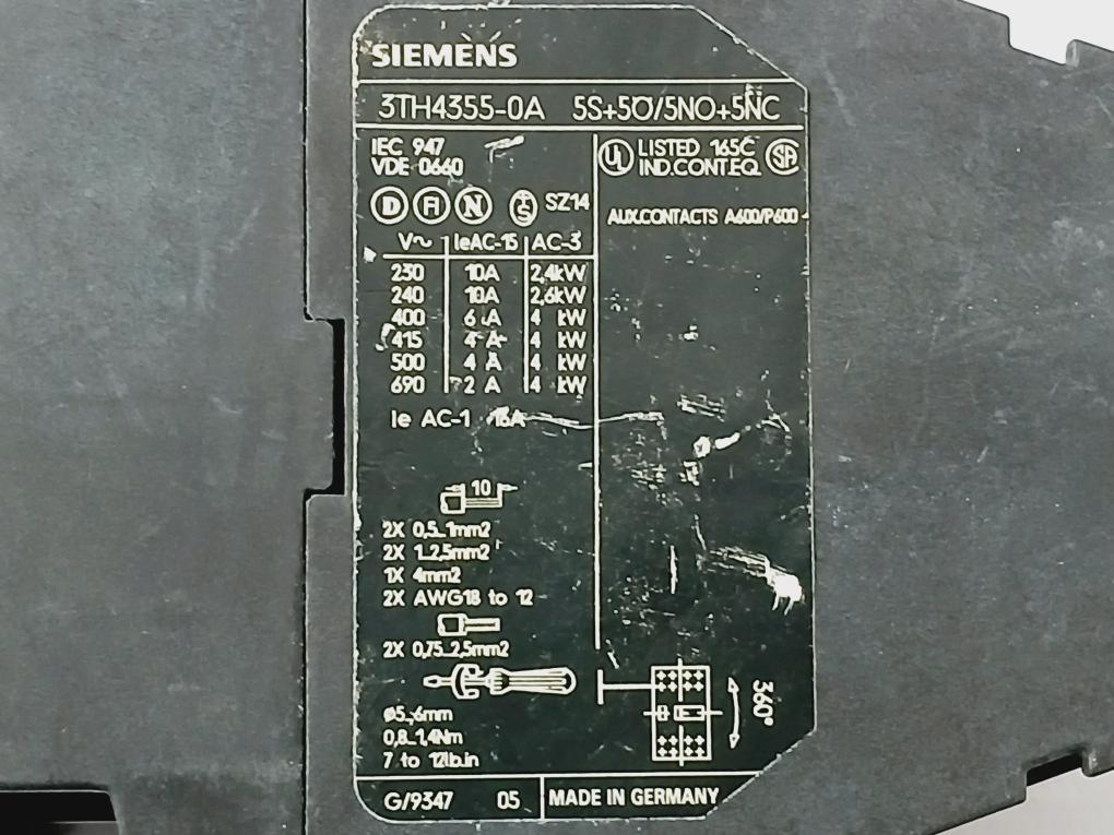 Siemens 3Th4355-0A Contactor Relay 230/220V 50Hz