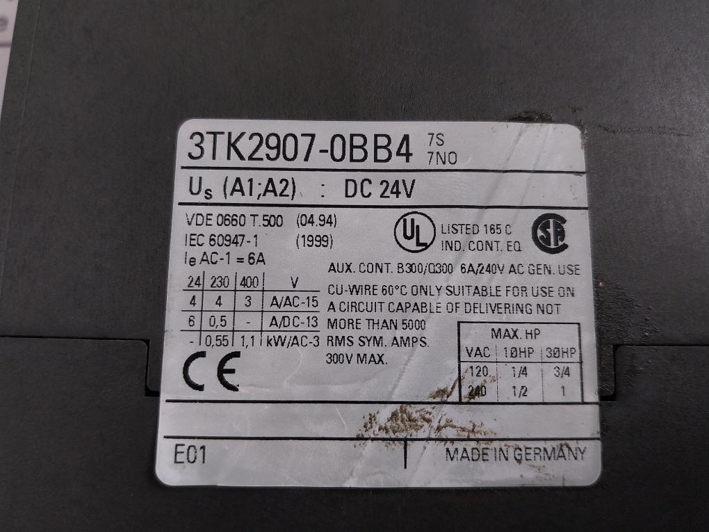 Siemens 3Tk2907-0Bb4 Safety Relay Dc 24V 6A/240V Ac