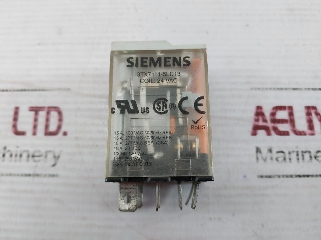 Siemens 3Tx7114-5Lc13 Plug-in Relay 24Vac B300 15A 28Vdc