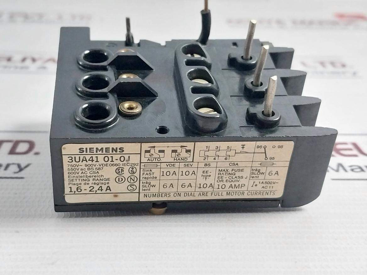 Siemens 3Ua41 01-0J Thermal Overload Relay 550Vac Bs587 Ac11 900V-vde