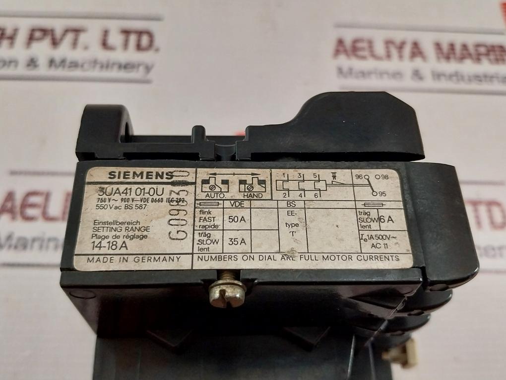 Siemens 3Ua41 01-0U Thermal Overload Relay 750V-900V Ac11 1A 500V