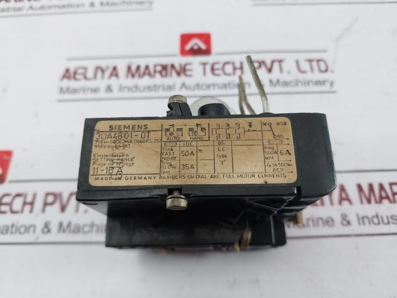 Siemens 3Ua4801-0T Overload Relay 750V 900V Ie 1A 500V Vde 0660