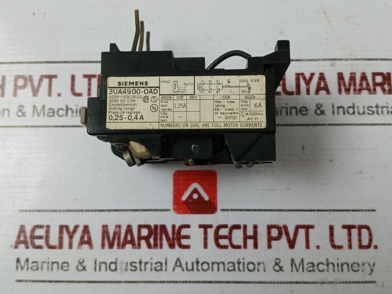 Siemens 3Ua4900-0Ad Motor Overload Relay 0.25 - 0.4A Ie 1A 500V Ac 11