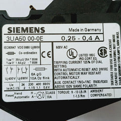 Siemens 3Ua50 00-0E Thermal Overload Relay Class 10A 600V Ac