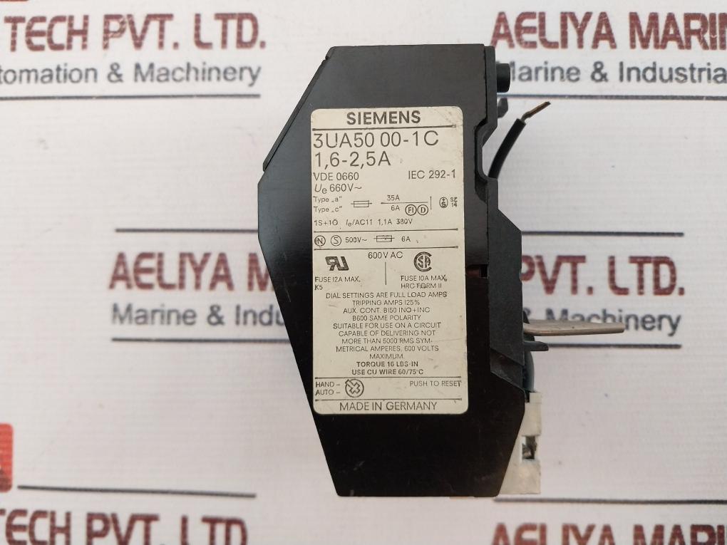 Siemens 3Ua50 00-1C Thermal Overload Relay 660V