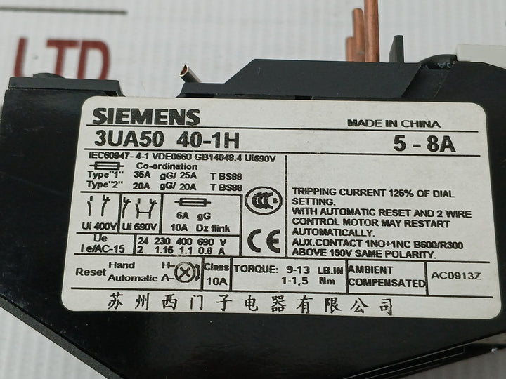 3Ua50 40-1H Siemens 690 V Class 10A Thermal Overload Relay
