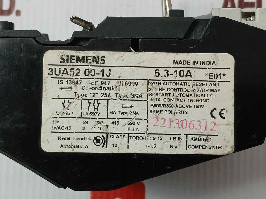 Siemens 3Ua52 00-1J Solid State Overload Relay 415V/690V 10A