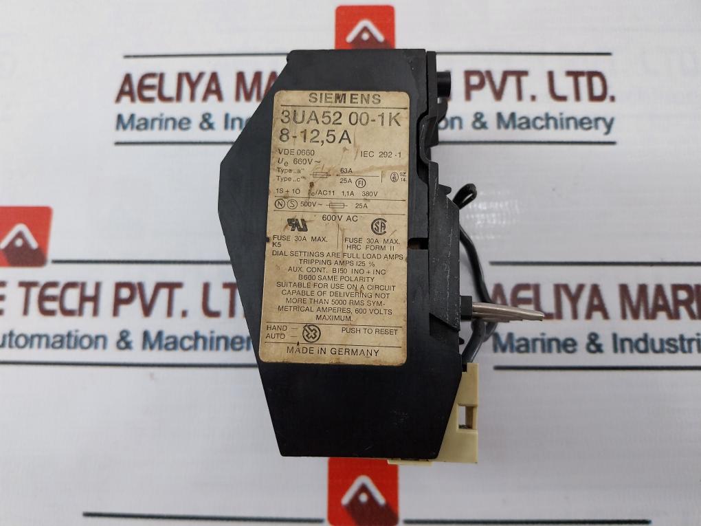 Siemens 3Ua52 00-1K Overload Relay 8-12.5A 660V~