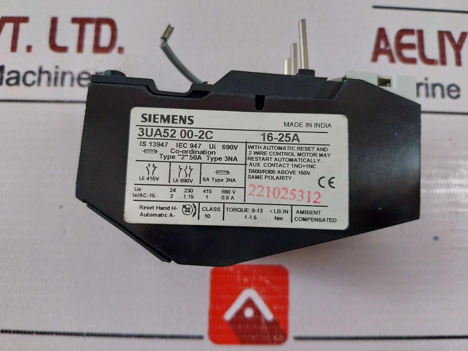 Siemens 3Ua52 00-2C Thermal Overload Relay 16-25A Class 10