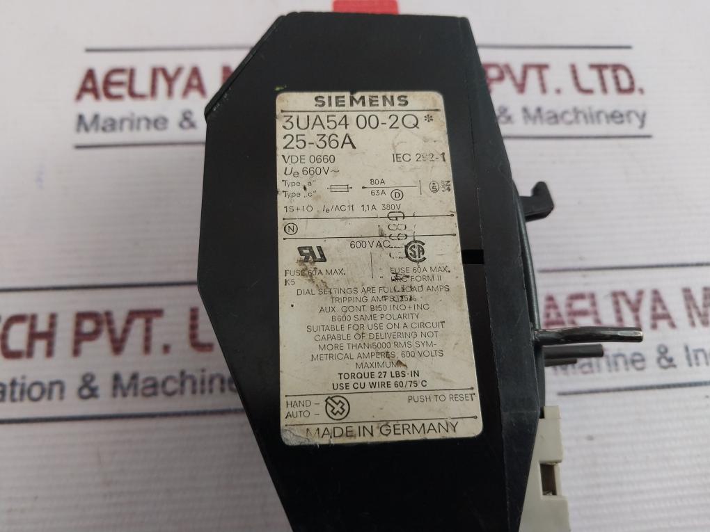 Siemens 3Ua54 Overload Relay 3Ua54 00-2Q 600Vac